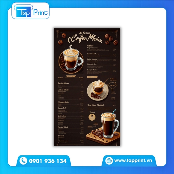 In Menu Quán Cà Phê Cán Màng Mờ – Chống Thấm Hiệu Quả