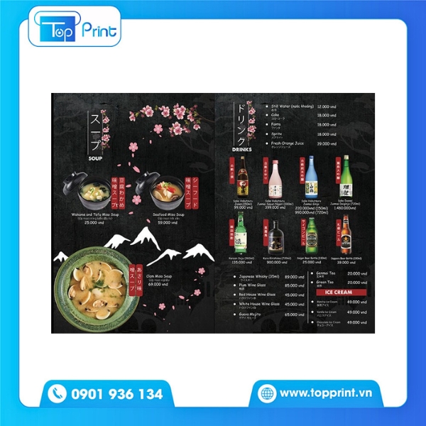 Menu quán Nhật bản in trên giấy mỹ thuật cao cấp