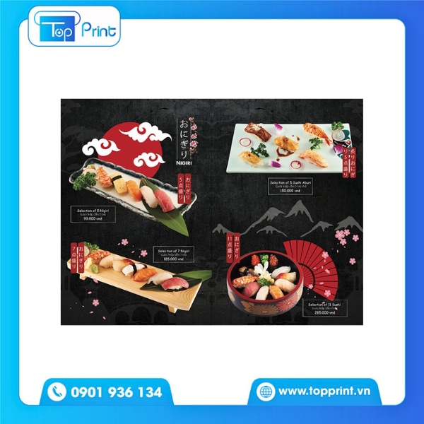 Menu quán Nhật in trên giấy kraft mộc mạc