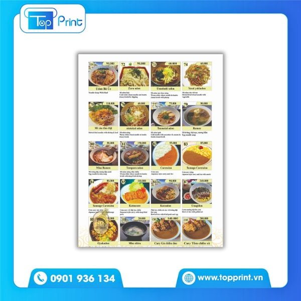 In menu nhà hàng Nhật đóng gáy lò xo tiện dụng