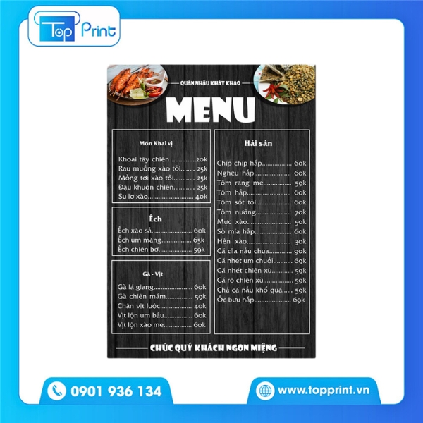 Menu quán nhậu vintage in giấy Kraft đẹp, độc đáo