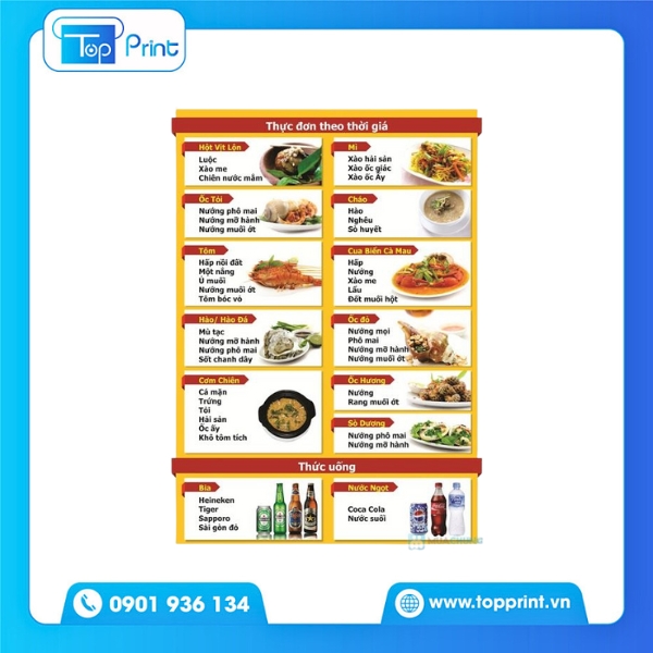 Menu quán nhậu bìa cứng in nhanh lấy liền tại Topprint