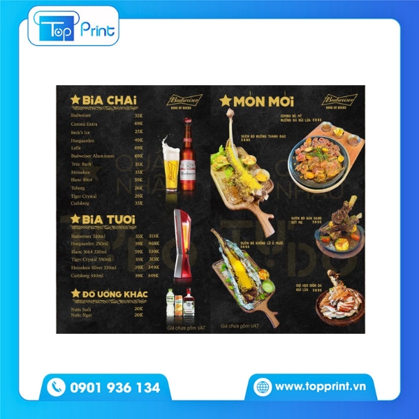 Mẫu menu quán nhậu cho quán hải sản, bia tươi