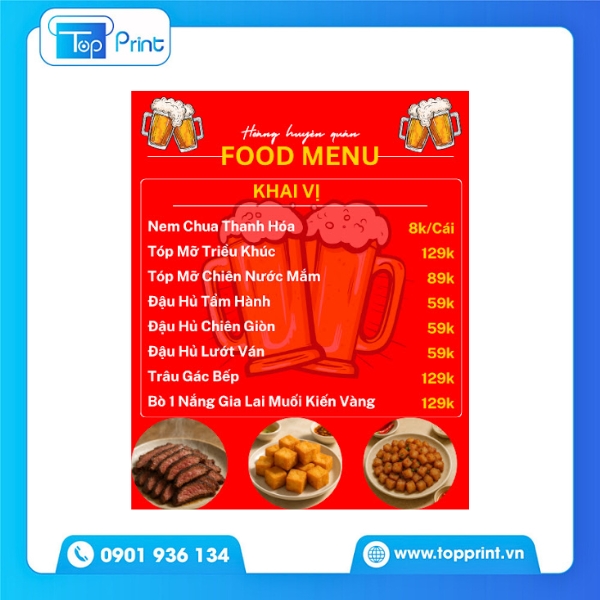 In menu quán nhậu cho chuỗi quán nhỏ, startup F&B