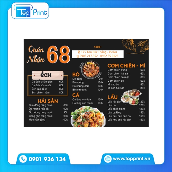 Menu quán nhậu in nhanh lấy ngay, phù hợp khai trương