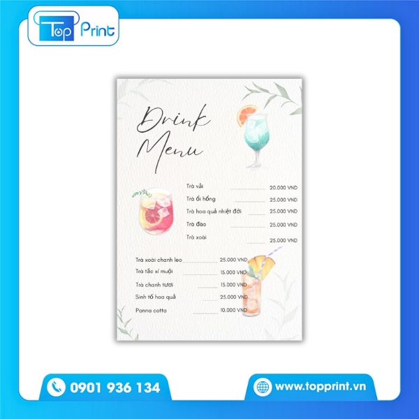 Menu nước ép gọn nhẹ - Phù hợp in số lượng lớn tại TopPrint