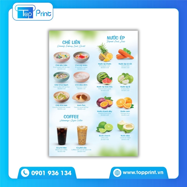 TopPrint in menu nước ép sáng tạo - Giao hàng toàn quốc