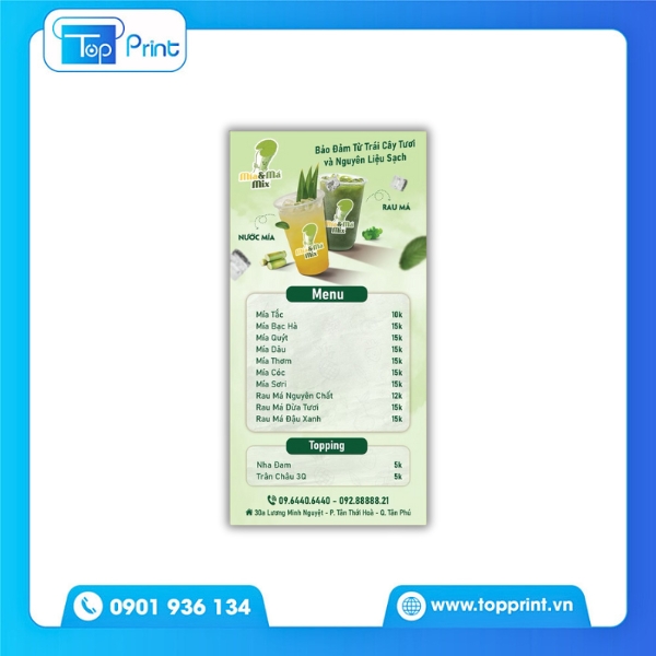 Mẫu thiết kế menu nước ép đặc sắc - In theo yêu cầu