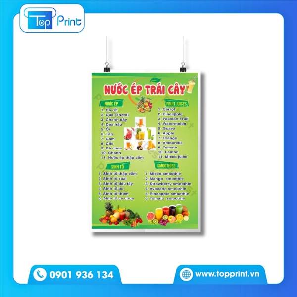 Menu nước ép thiết kế tay - Scan & in ấn