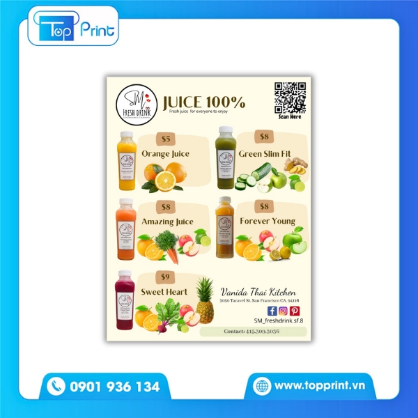 Thiết kế menu nước ép sinh tố màu pastel