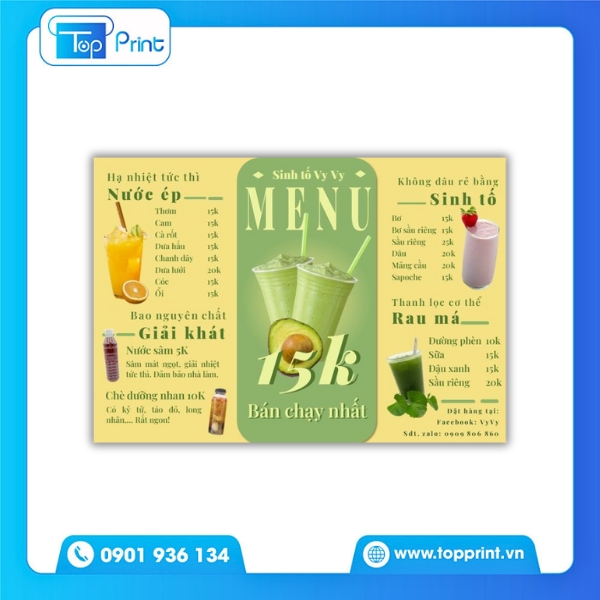 Menu nước ép nhiệt đới - In tiêu chuẩn