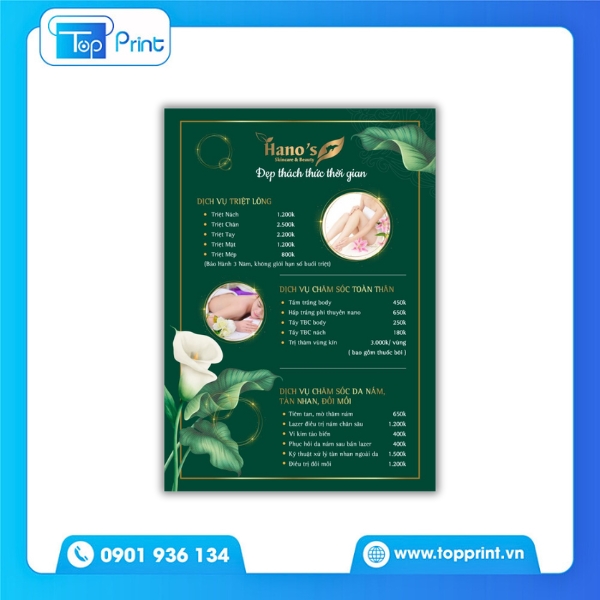 In Menu Spa Dạng Tờ Rơi – Phù Hợp Spa Mini