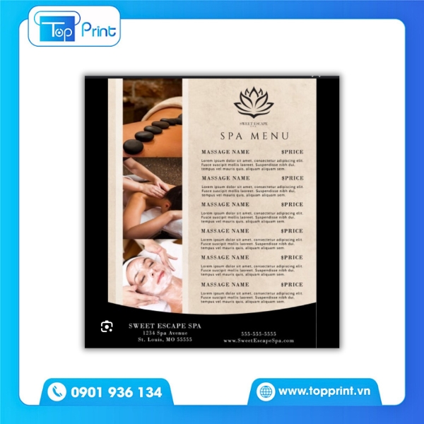 In Menu Spa Lấy Nhanh Trong Ngày