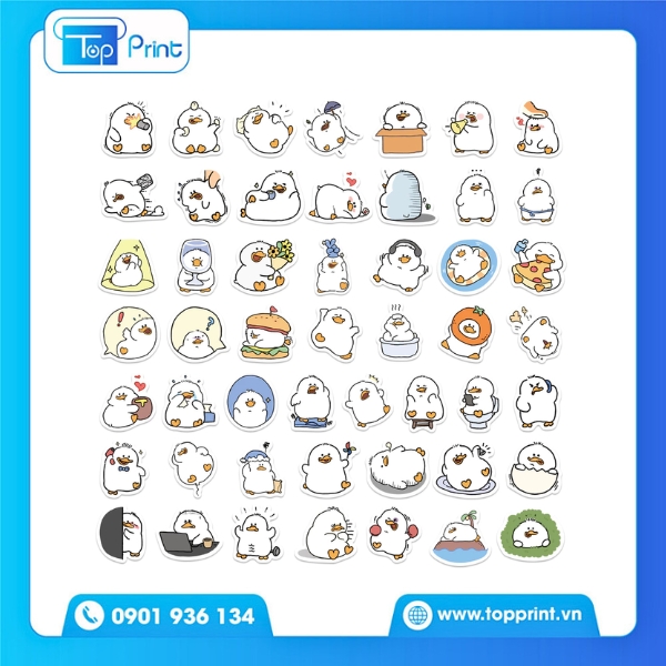 In sticker con vịt tr&ograve;n &ndash; chất liệu PVC chống nước