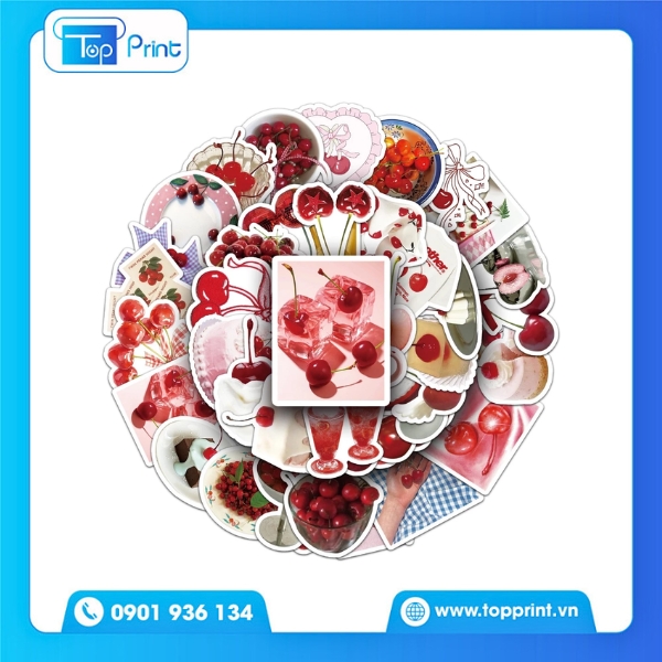Mẫu in sticker hoa quả h&igrave;nh tr&ograve;n dễ thương