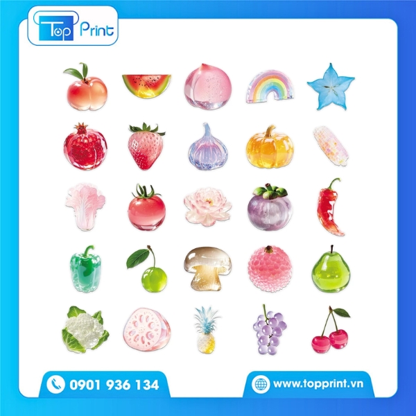 In sticker hoa quả trang tr&iacute; t&uacute;i giấy đựng tr&aacute;i c&acirc;y