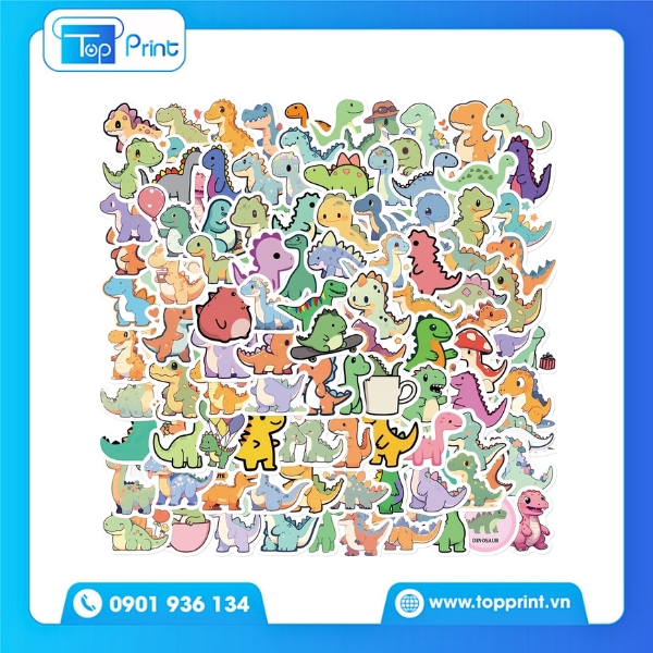 Sticker khủng long hoạt h&igrave;nh vector in r&otilde; n&eacute;t