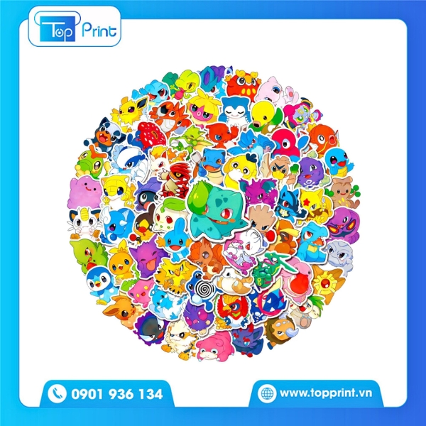 In sticker Pokemon tr&ecirc;n chất liệu PVC cao cấp