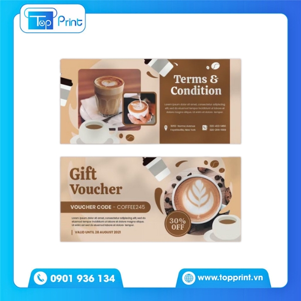 Voucher Cà Phê Thiết Kế Tối Giản In Offset