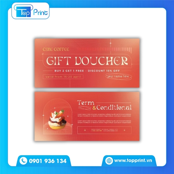Voucher Tiệm Bánh Đẹp In Trên Giấy Couche