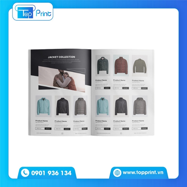 Mẫu catalogue đồng phục in ép kim logo nổi bật