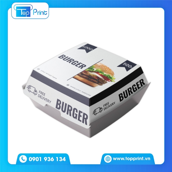 Mẫu hộp giấy đựng hamburger in màu đen sang trọng