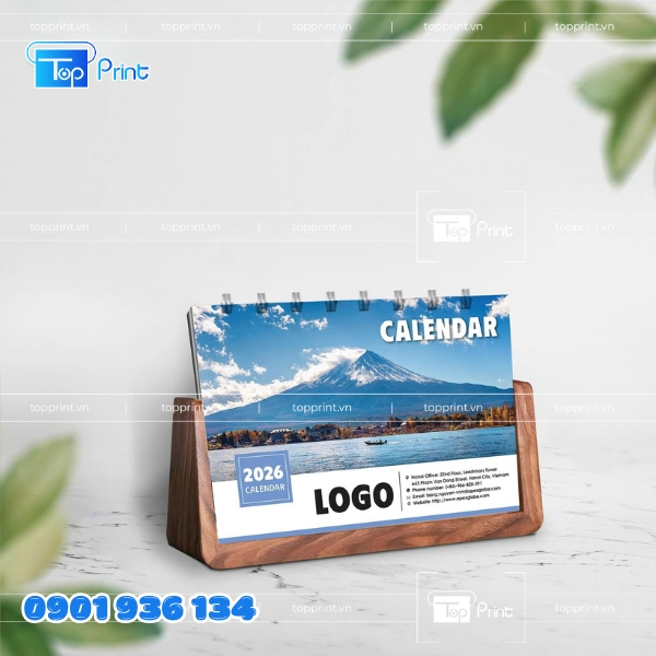 Mẫu lịch để bàn đế gỗ cao cấp làm quà tặng