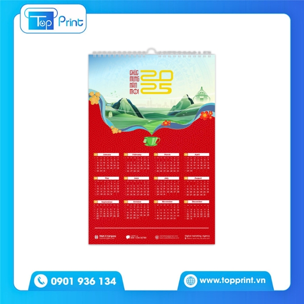 Mẫu lịch treo tường 1 tờ phong cách tối giản