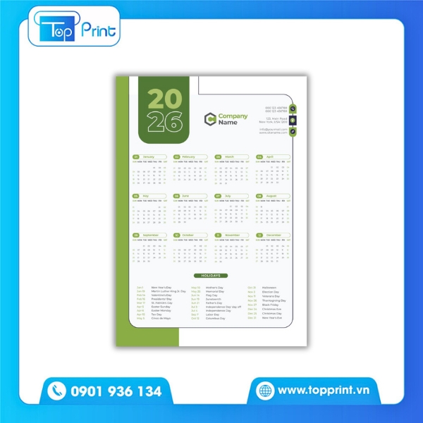 Mẫu lịch treo tường 1 tờ chủ đề Tết 2026