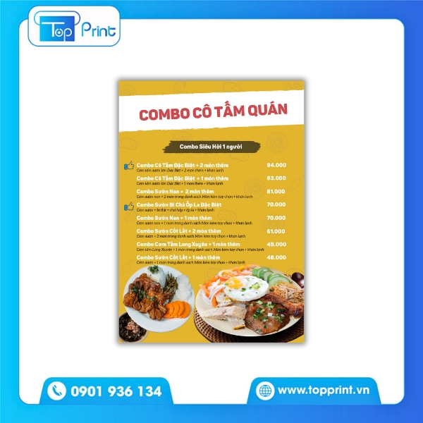 Mẫu Menu Cơm Tấm In UV Bóng Đẹp – Bền Màu