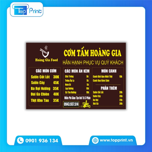 Mẫu Menu Cơm Tấm In Giá Tốt – Chất Lượng Cao