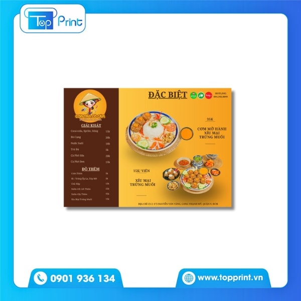 Mẫu Menu Cơm Tấm In Trên Giấy Kraft Thân Thiện