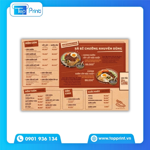 Mẫu Menu Cơm Tấm Nhỏ Gọn Dễ Cầm Tay