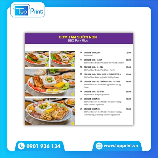 Mẫu Menu Cơm Tấm Giao Diện Dễ Nhìn – Thiết Kế Tại Topprint