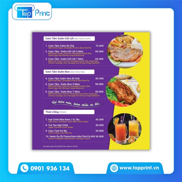 Mẫu Menu Cơm Tấm Số Lượng Ít – In Nhanh Trong Ngày