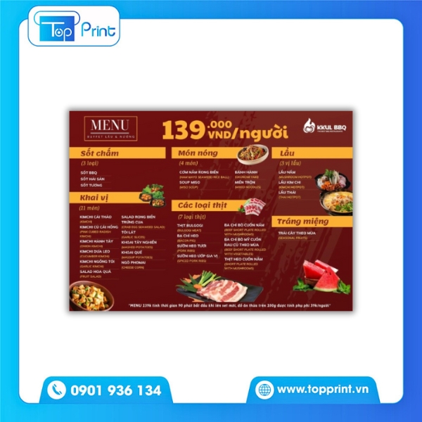 In menu đồ nướng A4 &ndash; Gi&aacute; rẻ, giao h&agrave;ng nhanh