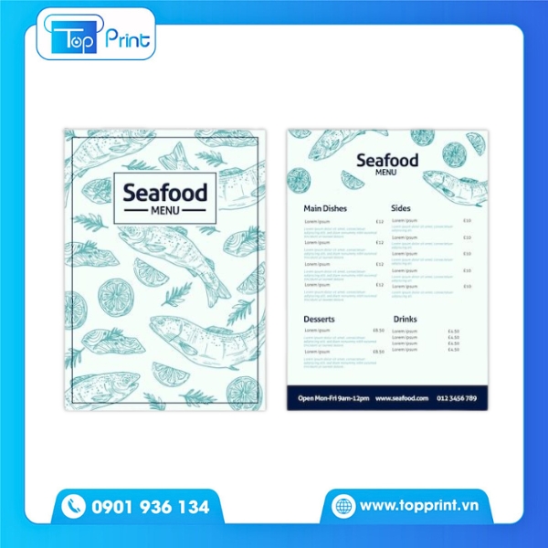 Mẫu menu hải sản in offset số lượng lớn