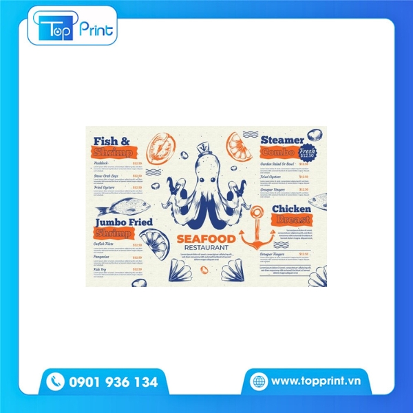 Mẫu menu hải sản in kỹ thuật số lấy nhanh