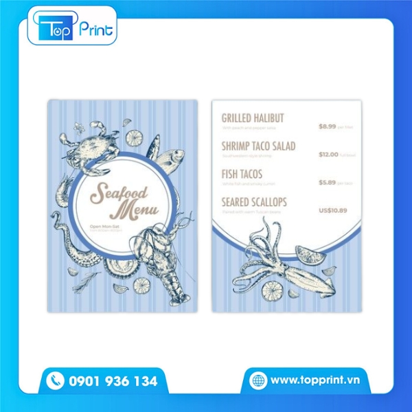 Mẫu menu hải sản đẹp chuẩn in ấn
