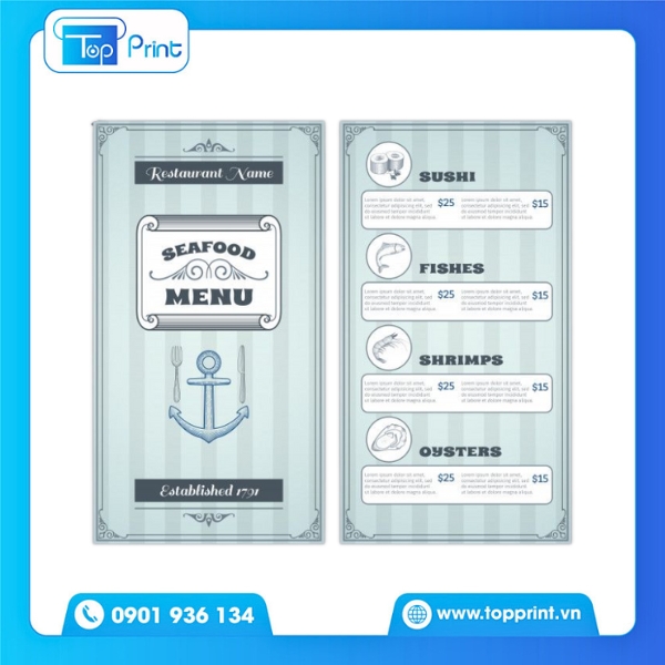 Mẫu menu hải sản cho quán lẩu nướng