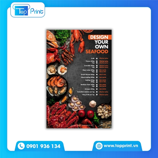 Mẫu menu hải sản phong cách biển cả
