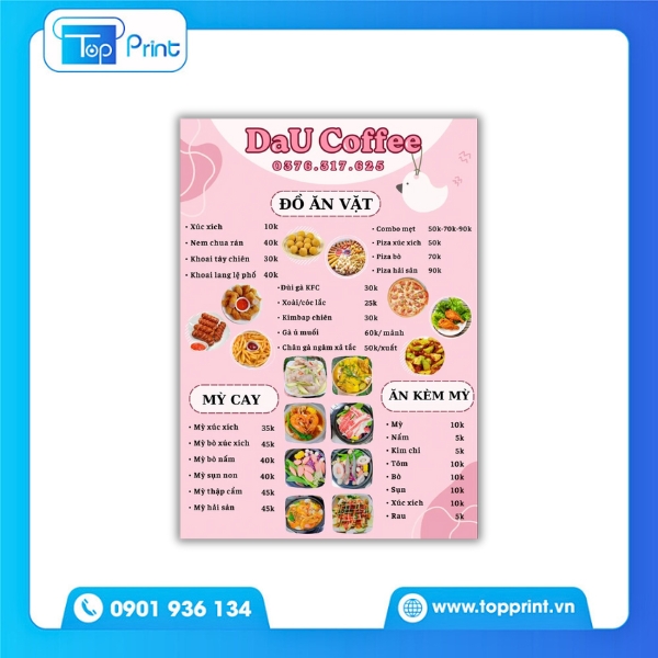 Menu Ăn Vặt Thiết Kế Tối Giản &ndash; In Ấn Đẹp