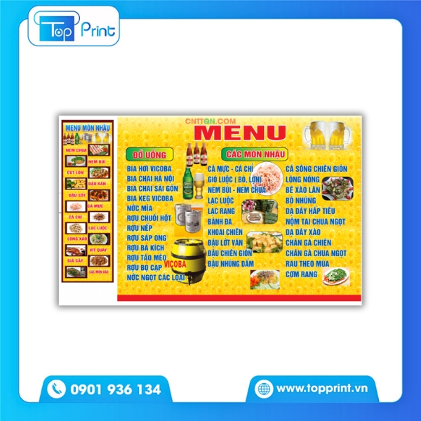 Mẫu menu qu&aacute;n bia hơi khổ d&agrave;i độc lạ