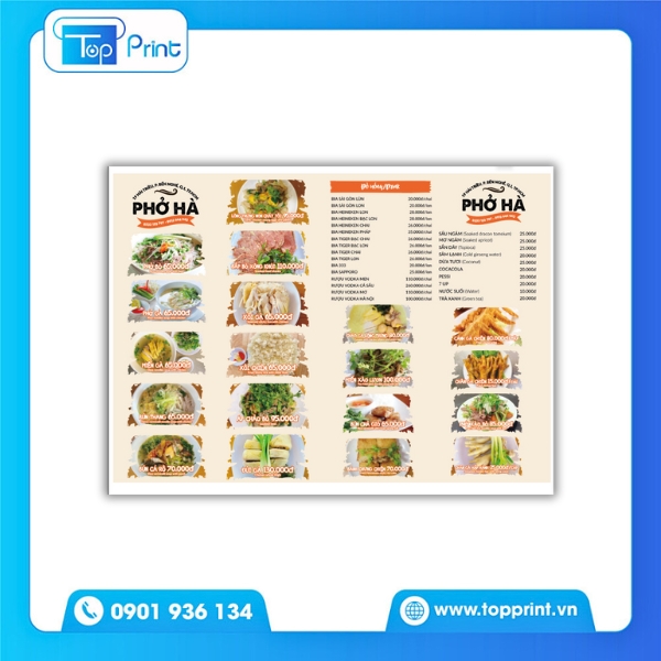 Mẫu Menu Qu&aacute;n Phở C&aacute;n M&agrave;ng Chống Trầy, Dễ Lau Ch&ugrave;i