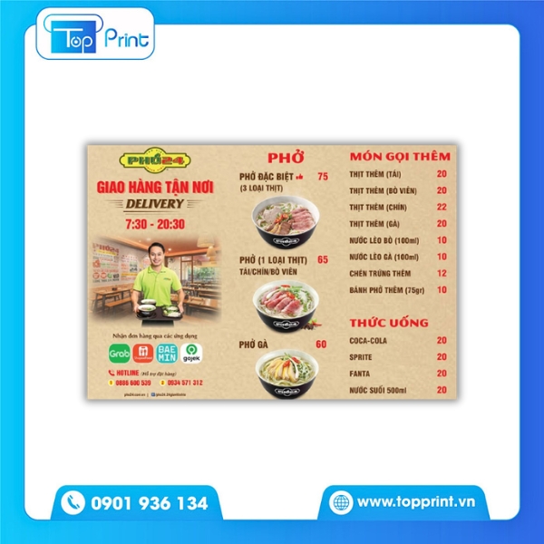 Mẫu Menu Qu&aacute;n Phở In Lụa &ndash; Phong C&aacute;ch Cổ Điển