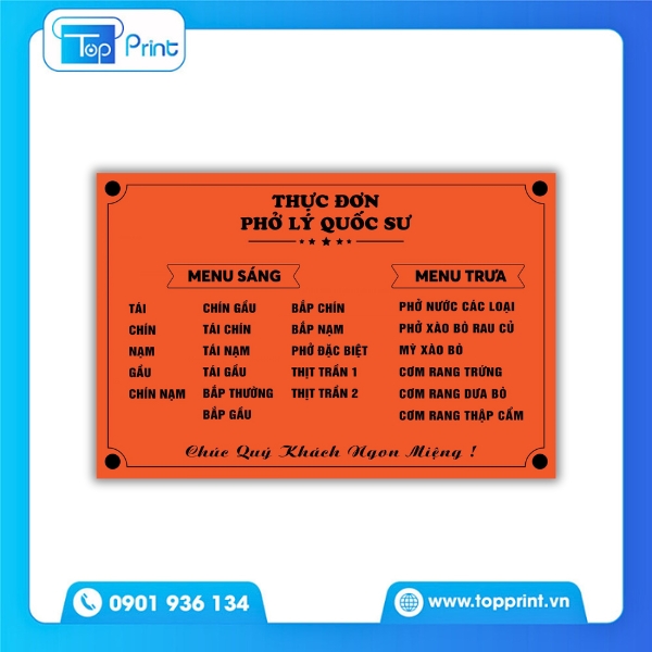 Mẫu Menu Qu&aacute;n Phở D&agrave;nh Cho Qu&aacute;n Vỉa H&egrave; &ndash; In Gi&aacute; Rẻ