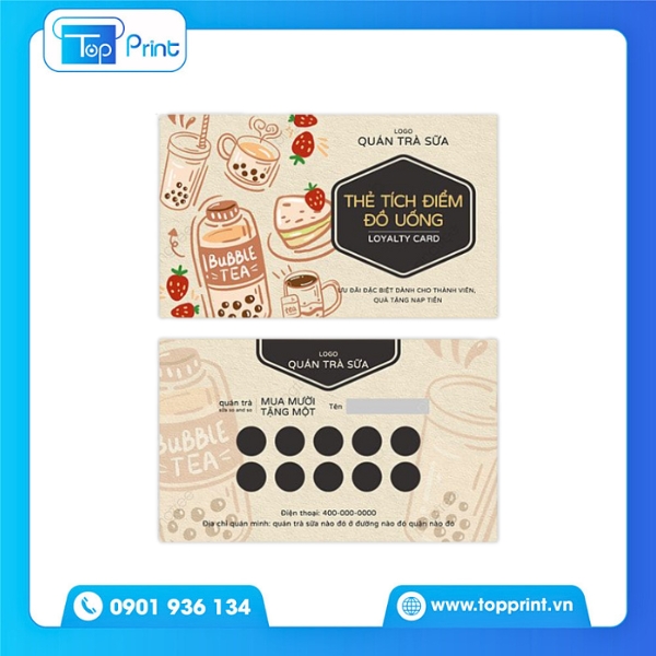 In name card trà sữa với logo nổi bật