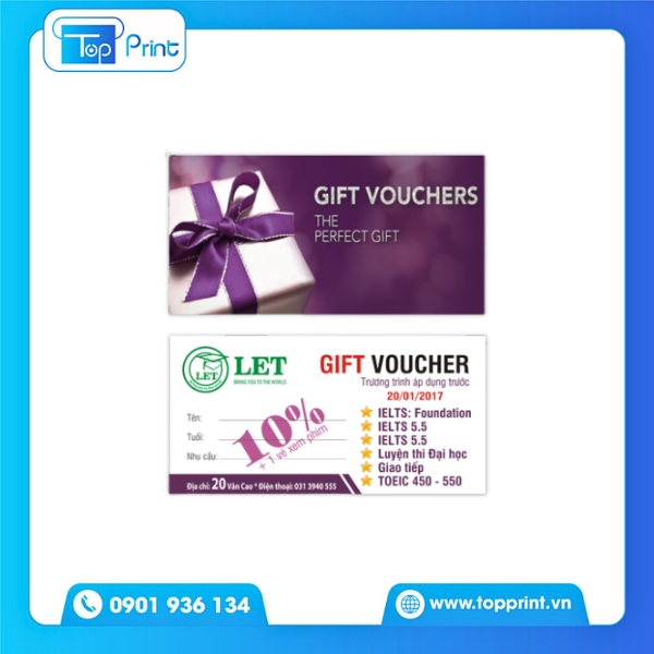 Thiết kế voucher tiếng Anh đơn sắc tinh gọn