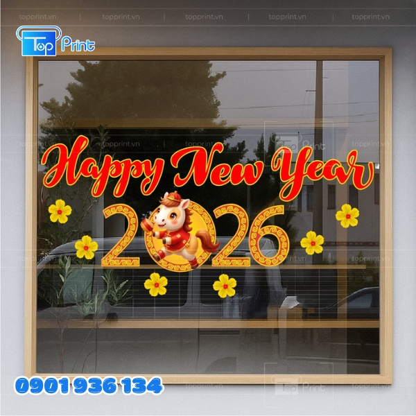 Mẫu Decal Dán Kính Tết 2026 Sắc Xuân Bừng Nở
