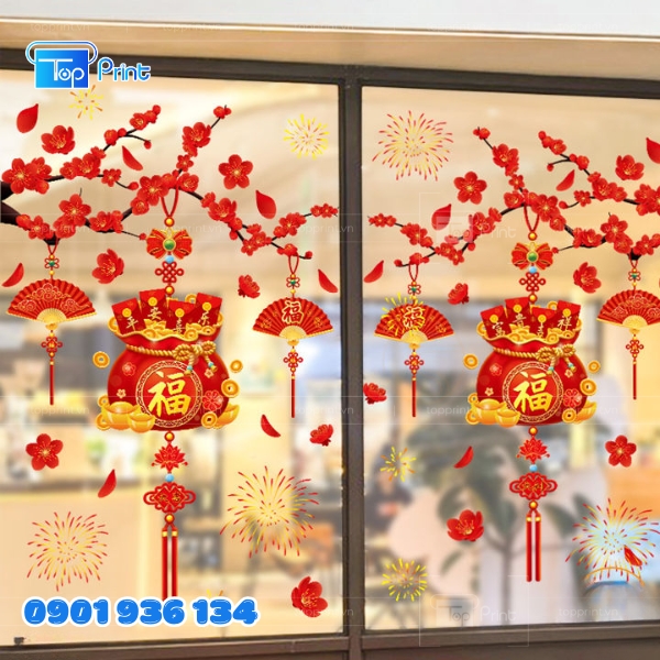 Mẫu Decal Dán Kính Tết 2026 Chủ Đề Rực Rỡ Xuân